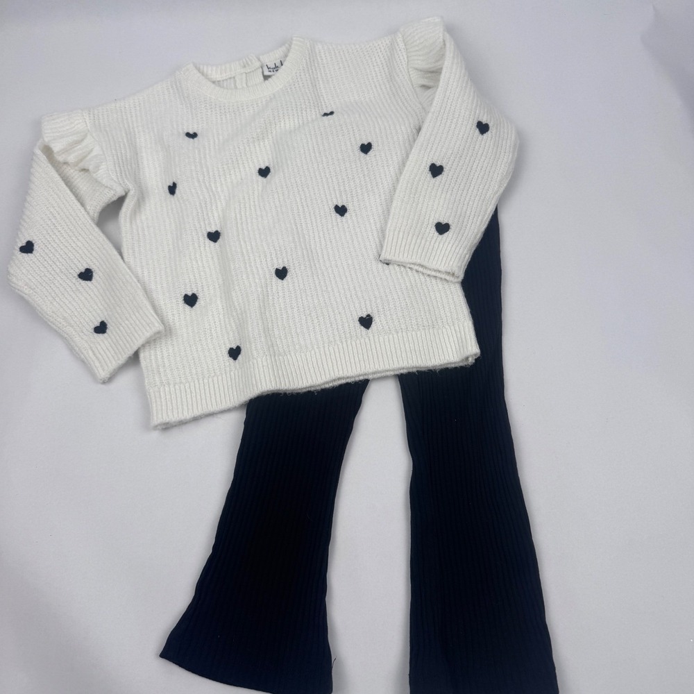 Nicole Miller Toddler Girl 2T Outfit Black Pants White Sweater